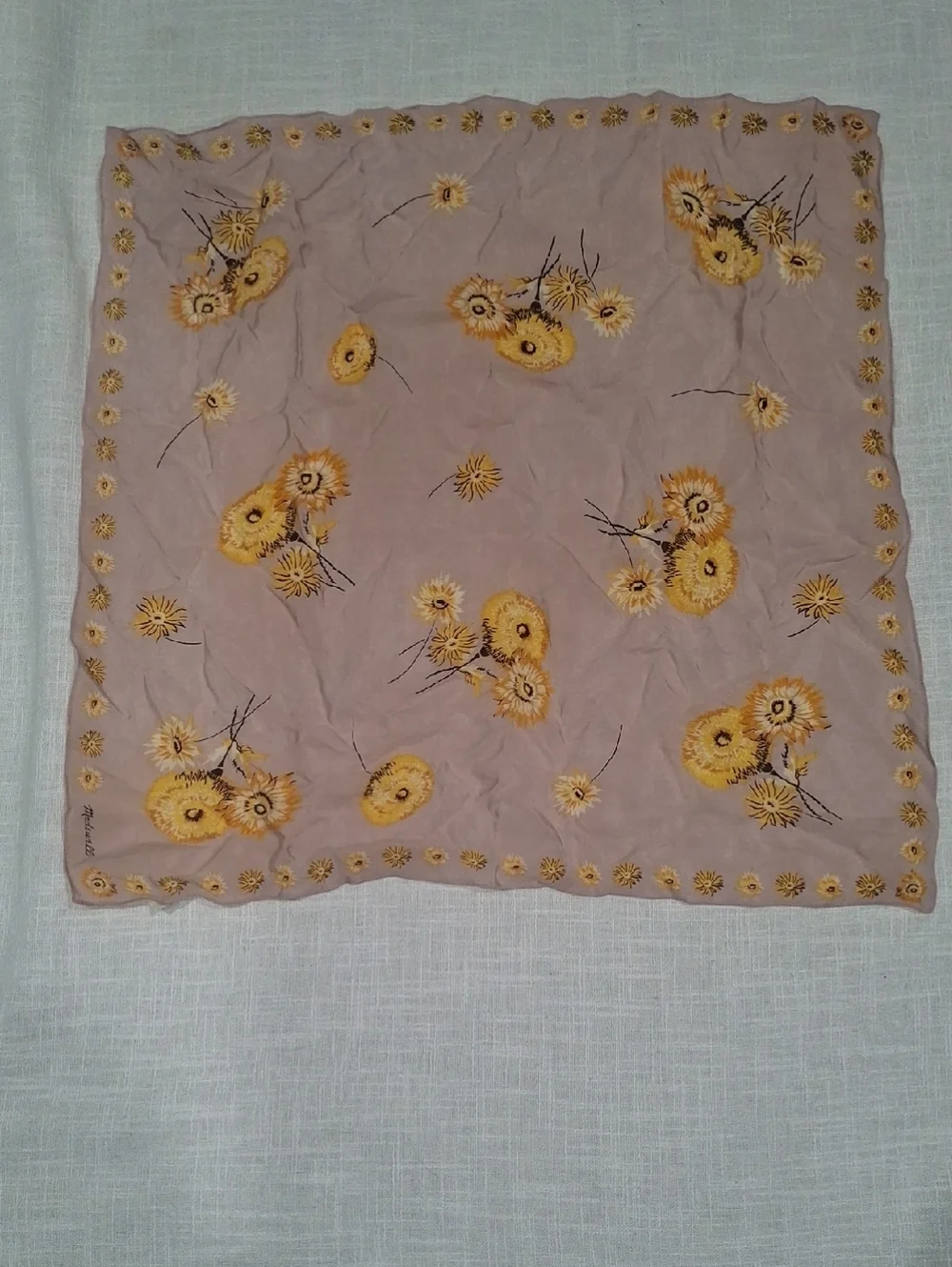 Madewell Yellow Floral Embroidered Square Scarf - Taupe